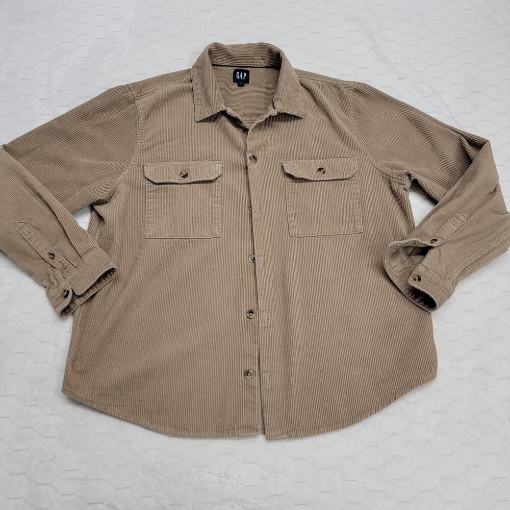 GAP Corduroy Shirt Mens Large Tan Khaki Long Sleeve Button Down Utility Work Top
